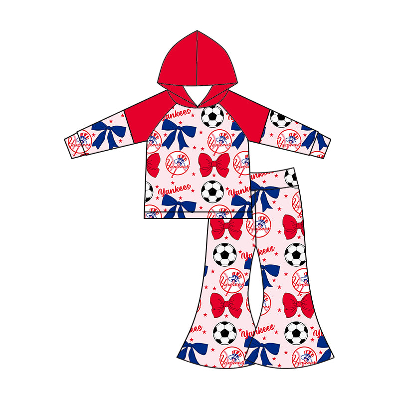 Custom moq 5 each style summer teams baby girls clothes team bow red long sleeve hooded pants sets and dress 1 and dress 2 and romper-25.6.14