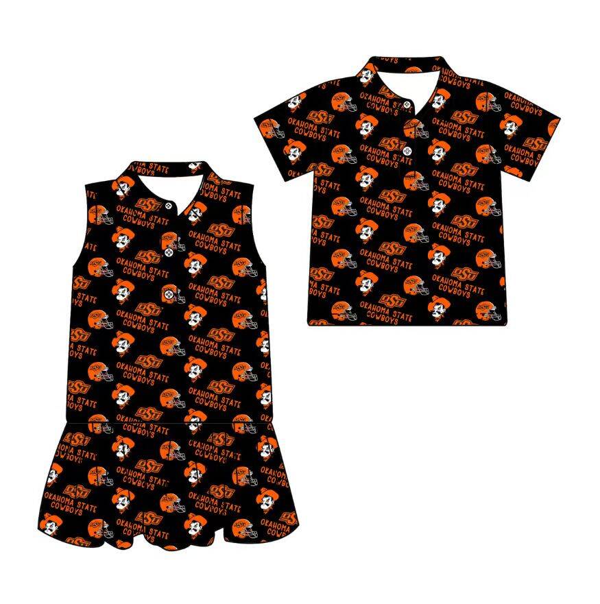 Custom moq 5 mix size milk silk summer teams Black Sleeveless Dress for Baby Girl Short-Sleeved Polo Shirt for Boy