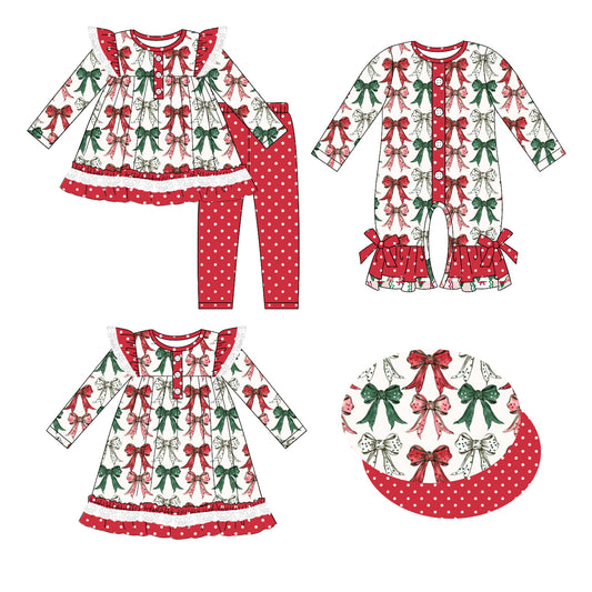 25.6.2 custom each style moq 5eta 4-6week Sibling Sisters Christmas bow baby girl long sleeve pants sets and dress and rompers match family design
