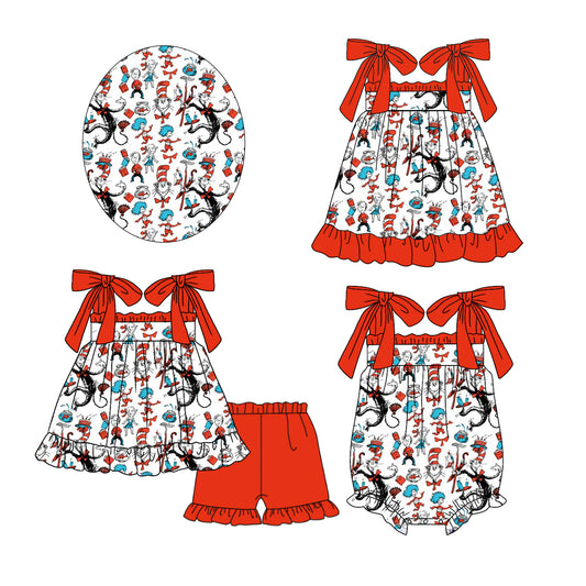 12.17 custom each style moq 5eta 4-6week Sibling Sister dr seuss baby girl short sleeve shorts sets and dress and rompers match family design