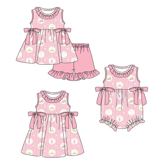 Custom moq 5 mix size Pink Striped Bow Sleeveless Romper Dress Baby Girls Summer Casual Outfit Infant Clothing