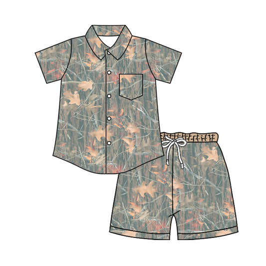 4.11 Custom moq 5 mix size Baby Boy Short-Sleeved Button-Down Top with Pockets And Shorts Set