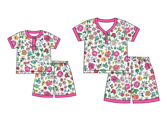 4.19 custom each style moq 5eta 4-6week Sibling Sister floral short sleeve shorts sets and adult sets match design