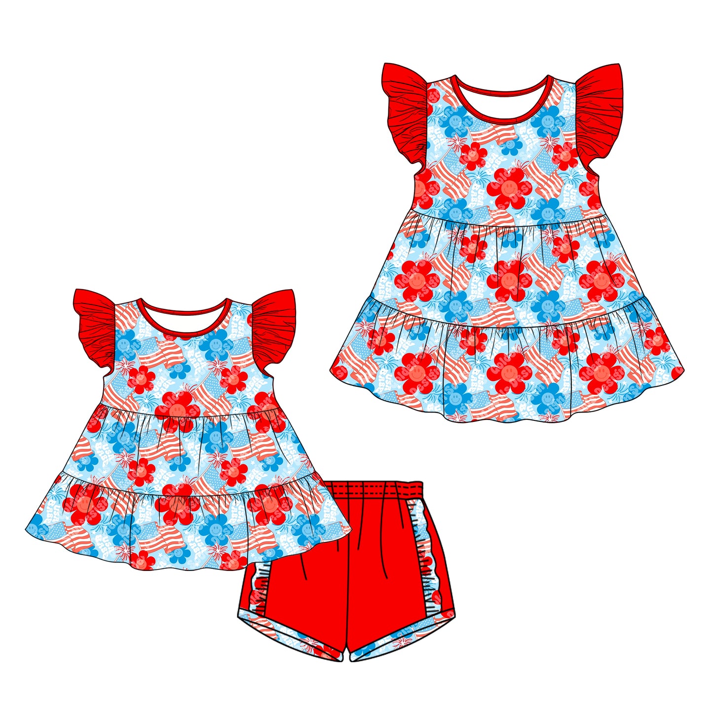 26.1.9 custom each style moq 5 eta 6-8week Sibling Sister floral baby short sleeve shorts sets and dress match design
