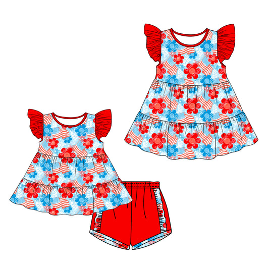 26.1.9 custom each style moq 5 eta 6-8week Sibling Sister floral baby short sleeve shorts sets and dress match design