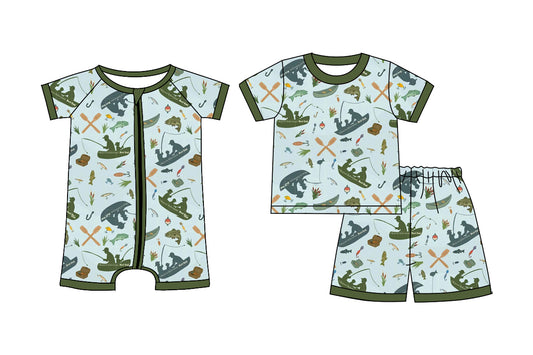 Custom moq 5 mix size Sibling Blue Short-Sleeved Zippered Romper And Short Sleeved Shorts Set Baby Boys Outfit