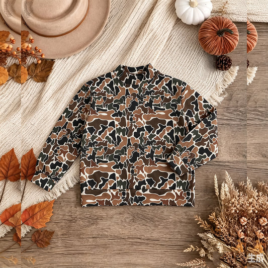 NEW RTS NO MOQ yoga fabric GT1817 Yoga Adult Women High Neck Dark Brown Camo Yoga Long Sleeve T‑shirts Top