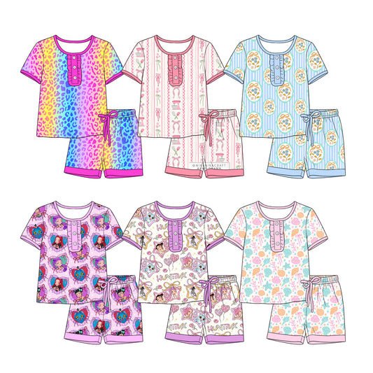 4.10  Custom moq 5 mix size Sibling Baby Girl Short-Sleeved Shorts Pajama Set Summer Sleepwear