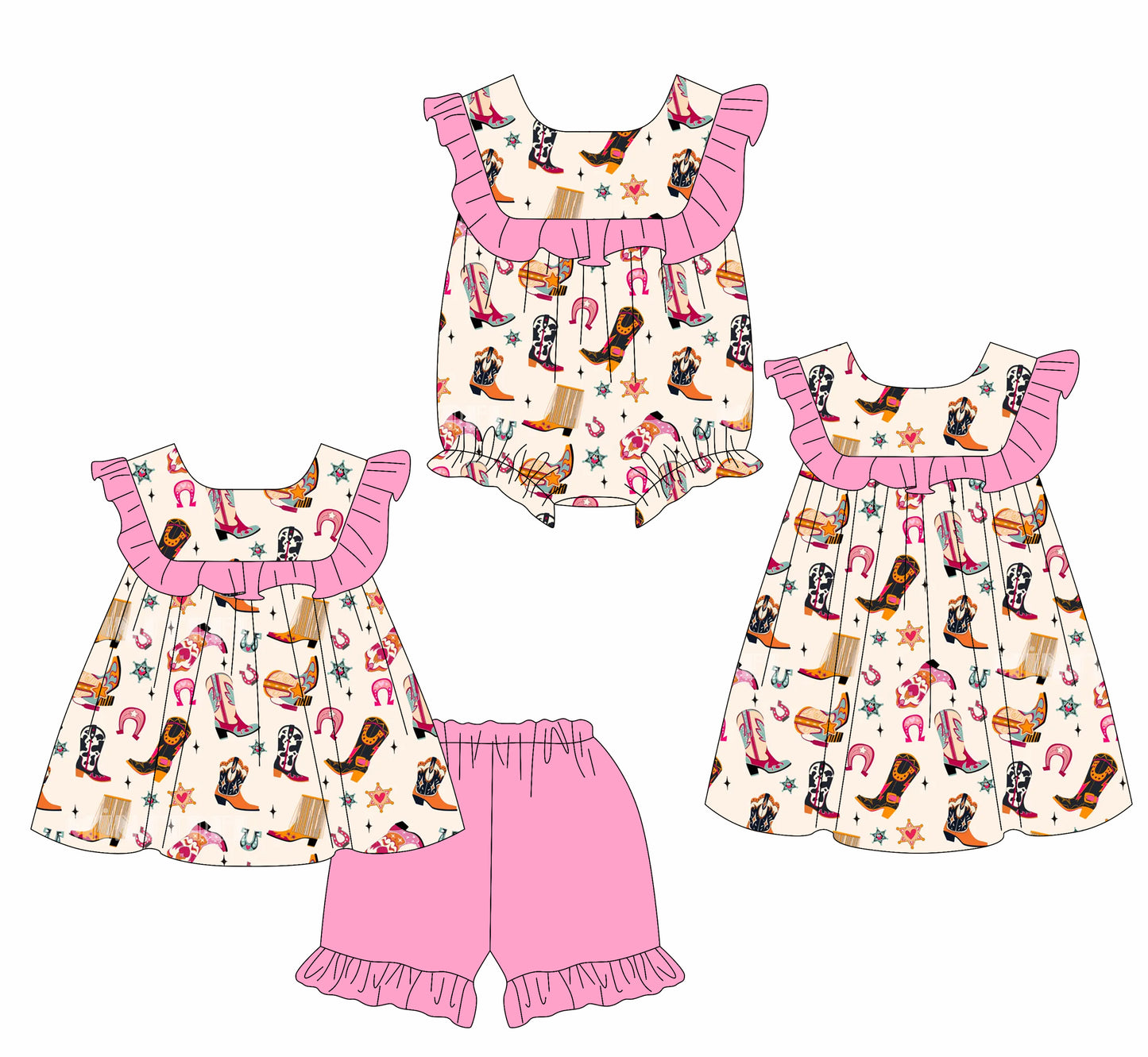 Custom moq 5 mix size Sibling Baby Girl's pink  Sleeveless Top And Shorts Set Cute Romper Dress for Summer