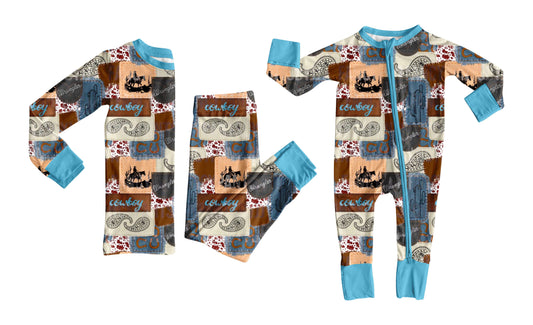 25.9.2 custom each style moq 5eta 4-6week Sibling Sisters cowboy baby boy clothes long sleeve pants sets and romper match family design