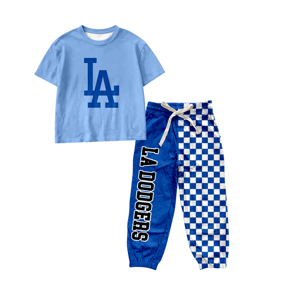 custom moq 5 mix size MSD072905 Baby Kids Short Sleeve Shirt Plaid Patchwork Long Pants Team Casual Clothes Set