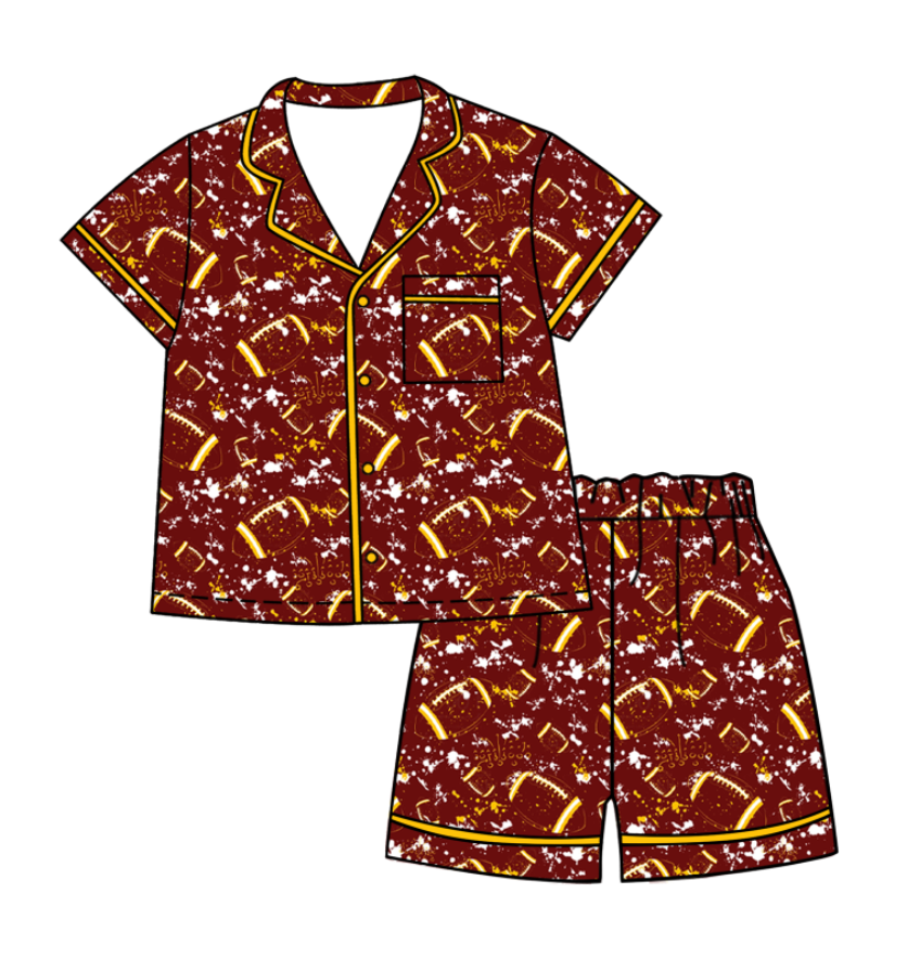 Custom moq 5 mix size milk silk summer teams Baby Girls Football Button Pocket Top Short Pajamas Sets Cute Infant Sleepwear