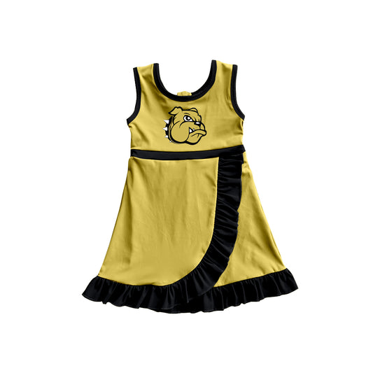 Custom moq 5 mix size milk silk summer teams Baby Girls Black Yellow Scallop Sleeveless Yoga Knee Length Dress