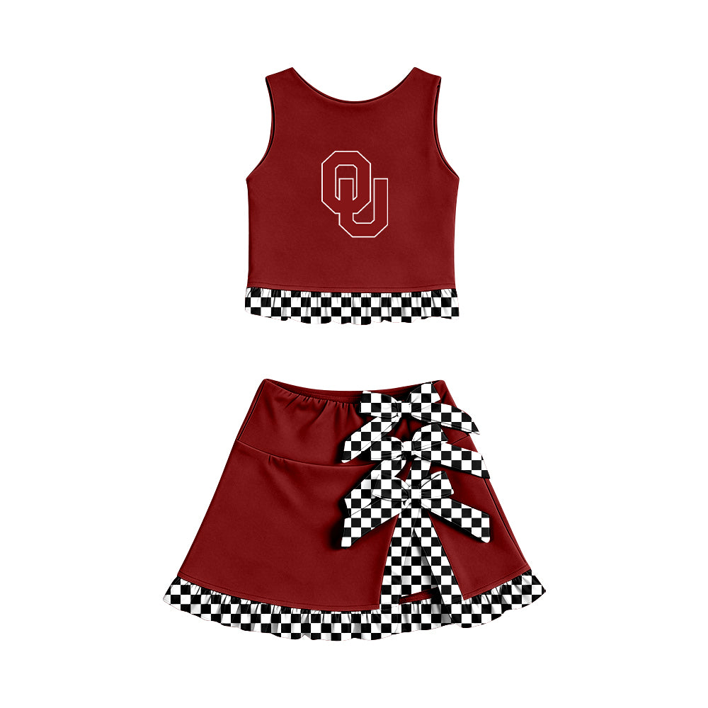 Custom moq 5 mix size summer teams Baby Girls Sleeveless Vest Top Bow Scallop Edge Skort Two Piece Yoga Active Clothes Sets