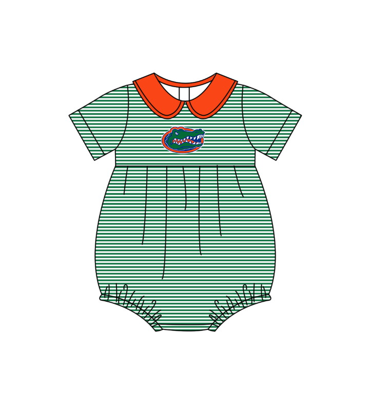 Custom moq 5 mix size milk silk summer teams Baby Boys And Girls Green Short-Sleeved Shirt And Shorts Set Matching Striped Rompers Outfit Set