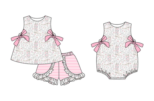 25.5.26 custom each style moq 5eta 4-6week Sibling Sisters boots floral baby girl short sleeve shorts sets and rompers match family design