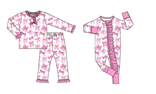 25.8.30 custom each style moq 5eta 4-6week Sibling Sisters Bow pink baby girl clothes long sleeve pants sets and romper match family design