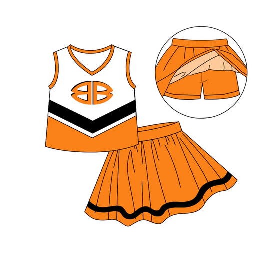 Custom moq 5 each style eta 6-7weeks baby girl clothes team orange sleeveless skirts sets-25.8.6