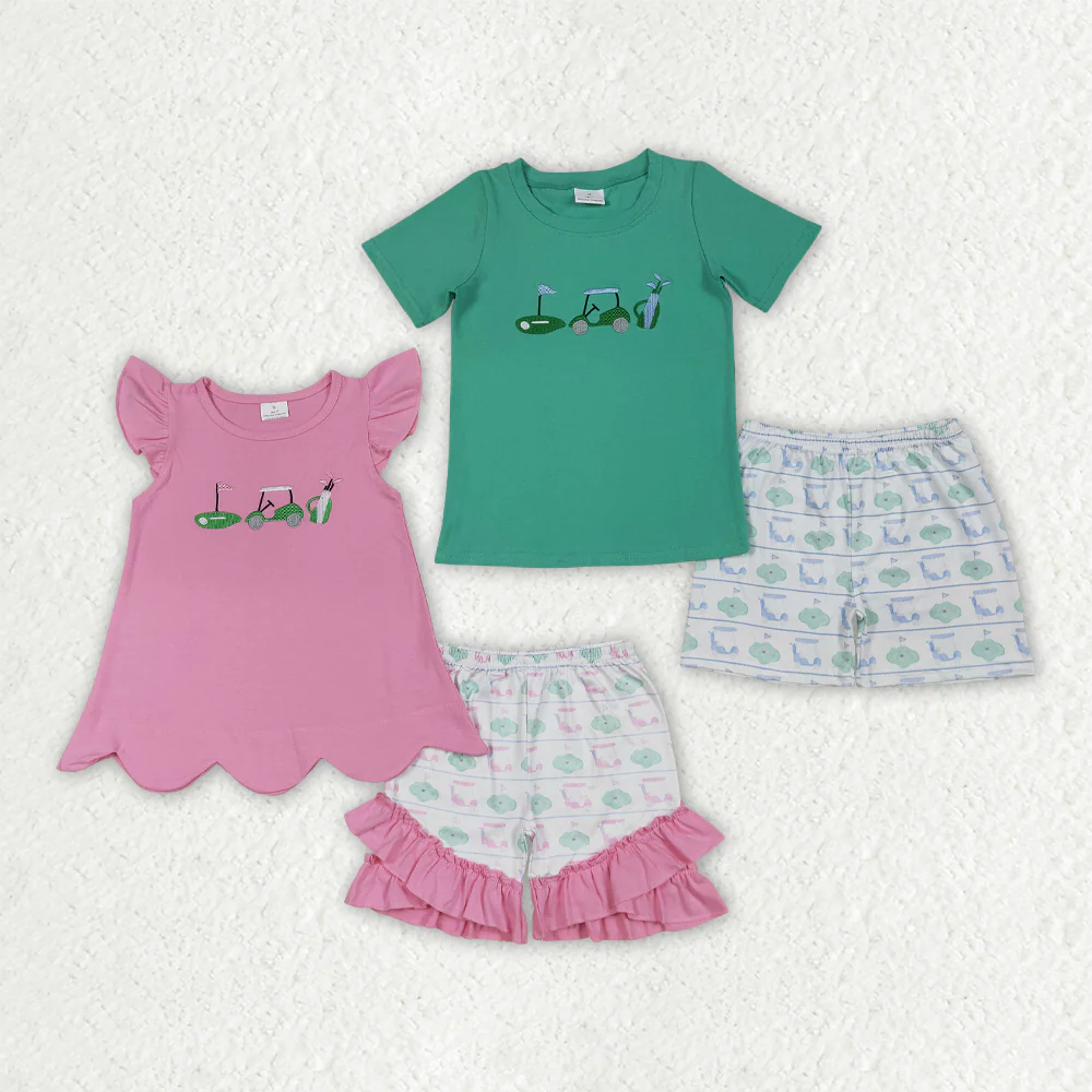 RTS NO MOQ baby girls boys Clothes embroidery short sleeve shorts Sets