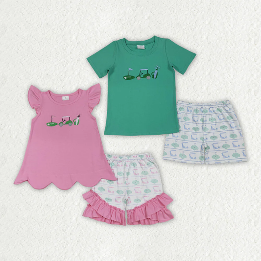 RTS NO MOQ baby girls boys Clothes embroidery short sleeve shorts Sets
