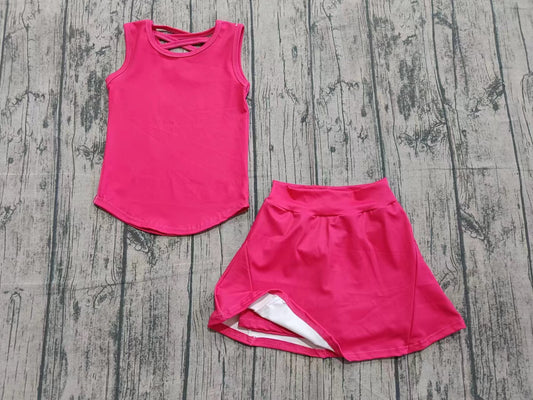 Custom moq 8 eta 6-8weeks baby girl clothes team rose red sleeveless shorts skirt sets-25.9.26