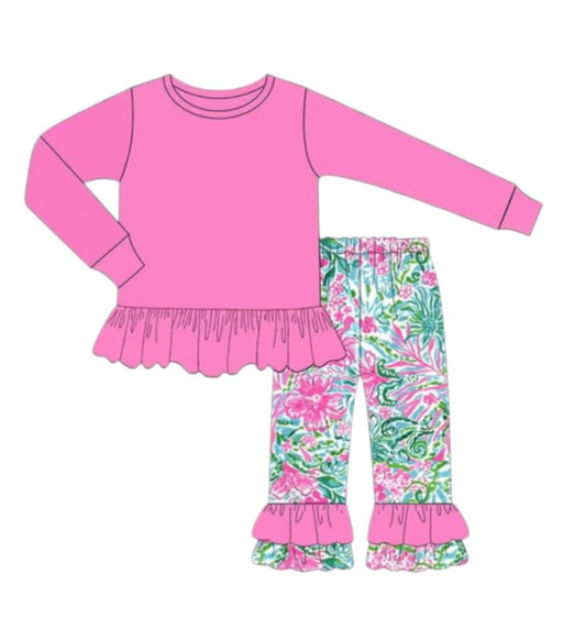 25.8.12 custom each style moq 5 eta 4-6week Sibling Sisters baby girl long sleeve pants sets