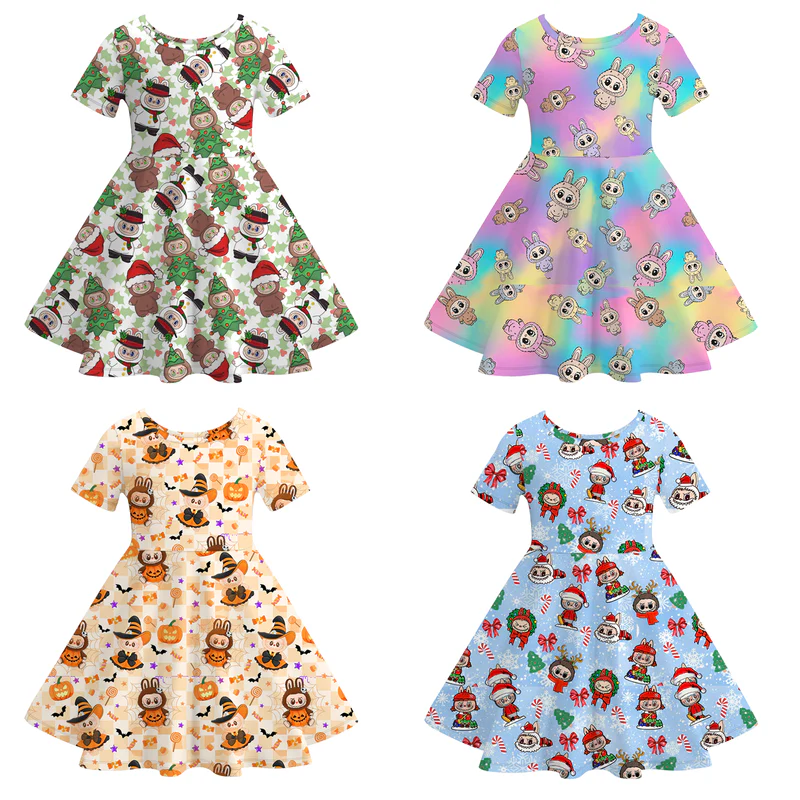 Custom moq 5 each style eta 6-7weeks milk silk baby girls summer short sleeves dresses 4-25.7.16