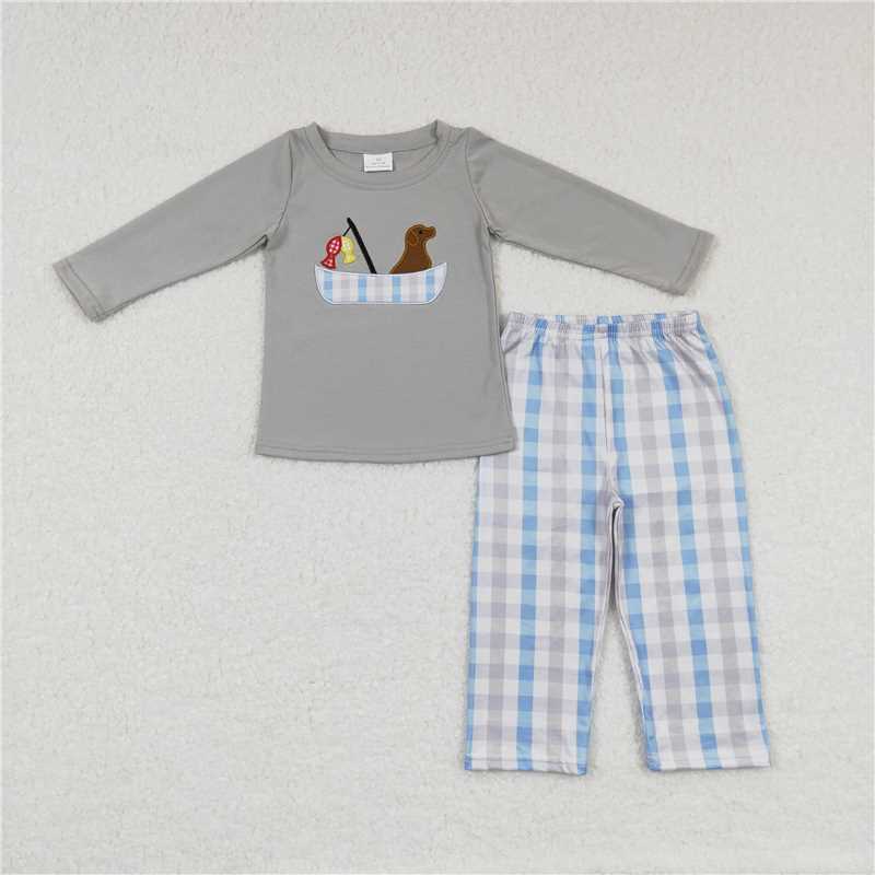 RTS NO MOQ（In Stock) BLP0350 Baby Boys embroidery Pocket Top Pants Outfits Sets