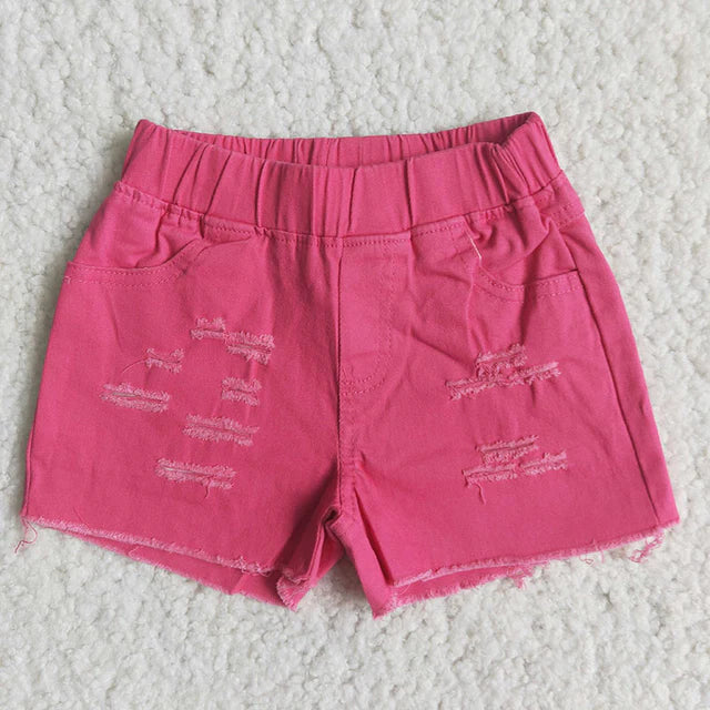 RTS NO MOQ Sibling Baby Girls pink elastic denim shorts