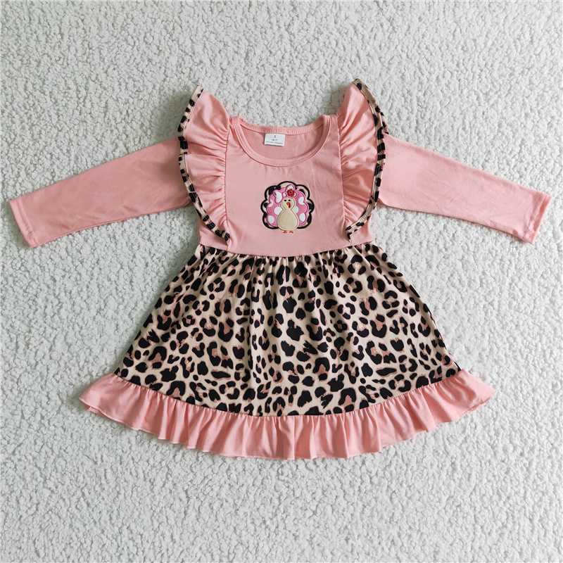 RTS NO MOQ（In Stock) GLD0088 Embroidery Turkey Flower Long Sleeve Dress