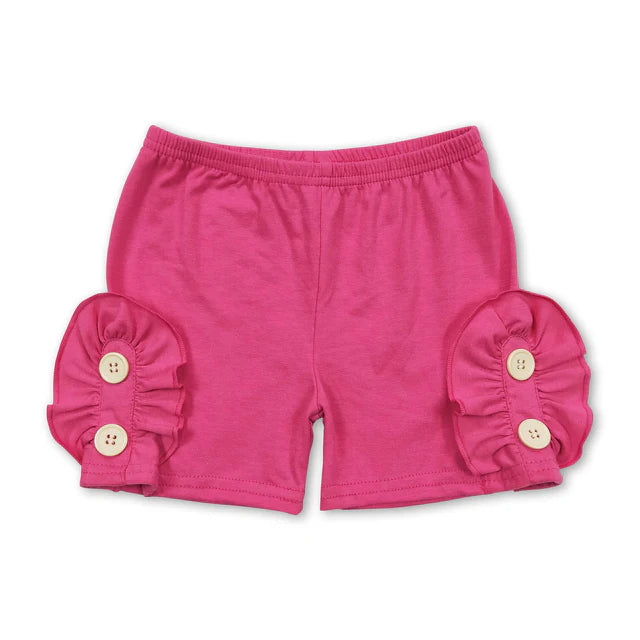 RTS NO MOQ Sibling Baby Girls Summer Dark Pink Cotton Buttons Shorts