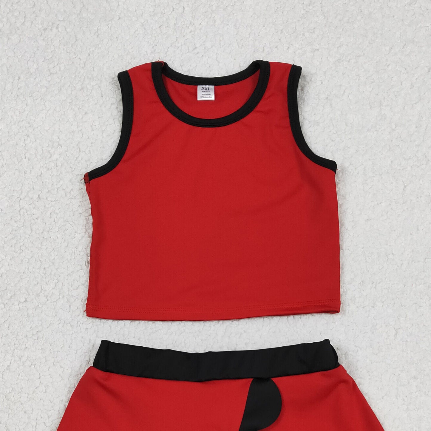 RTS NO MOQ yoga fabric cotton GSD4028 Baby Girls Red Black Scallop Edge Sleeveless Vest Skirt Set