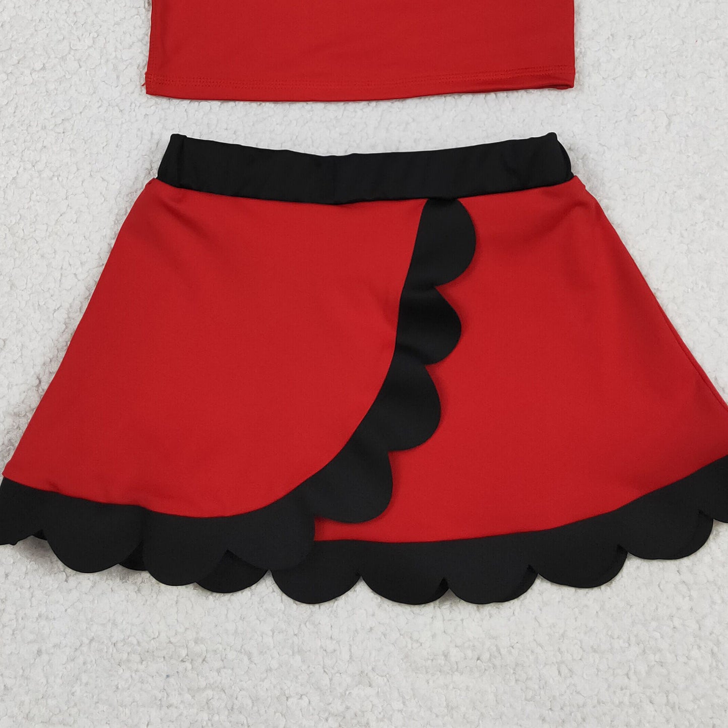 RTS NO MOQ yoga fabric cotton GSD4028 Baby Girls Red Black Scallop Edge Sleeveless Vest Skirt Set
