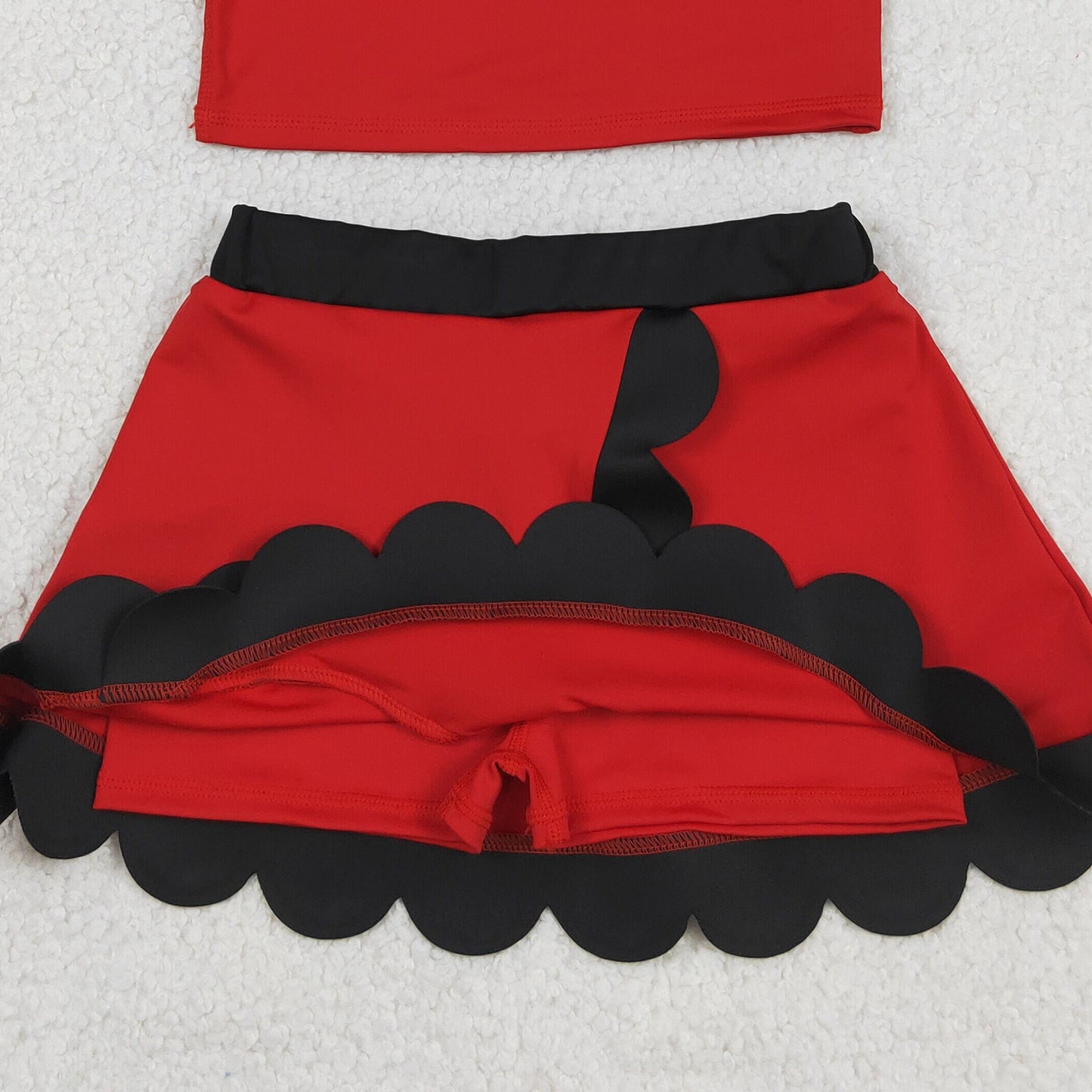 RTS NO MOQ yoga fabric cotton GSD4028 Baby Girls Red Black Scallop Edge Sleeveless Vest Skirt Set