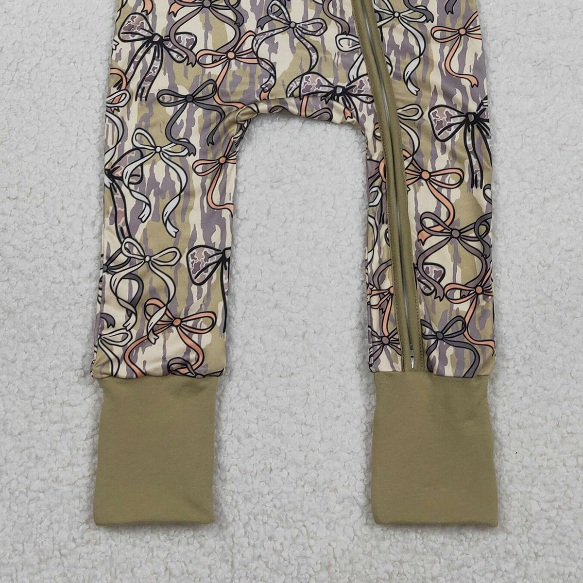 RTS NO MOQ SR3931 Baby Girls Southern Olive Camouflage Rompers with Bows Two-Way Zip