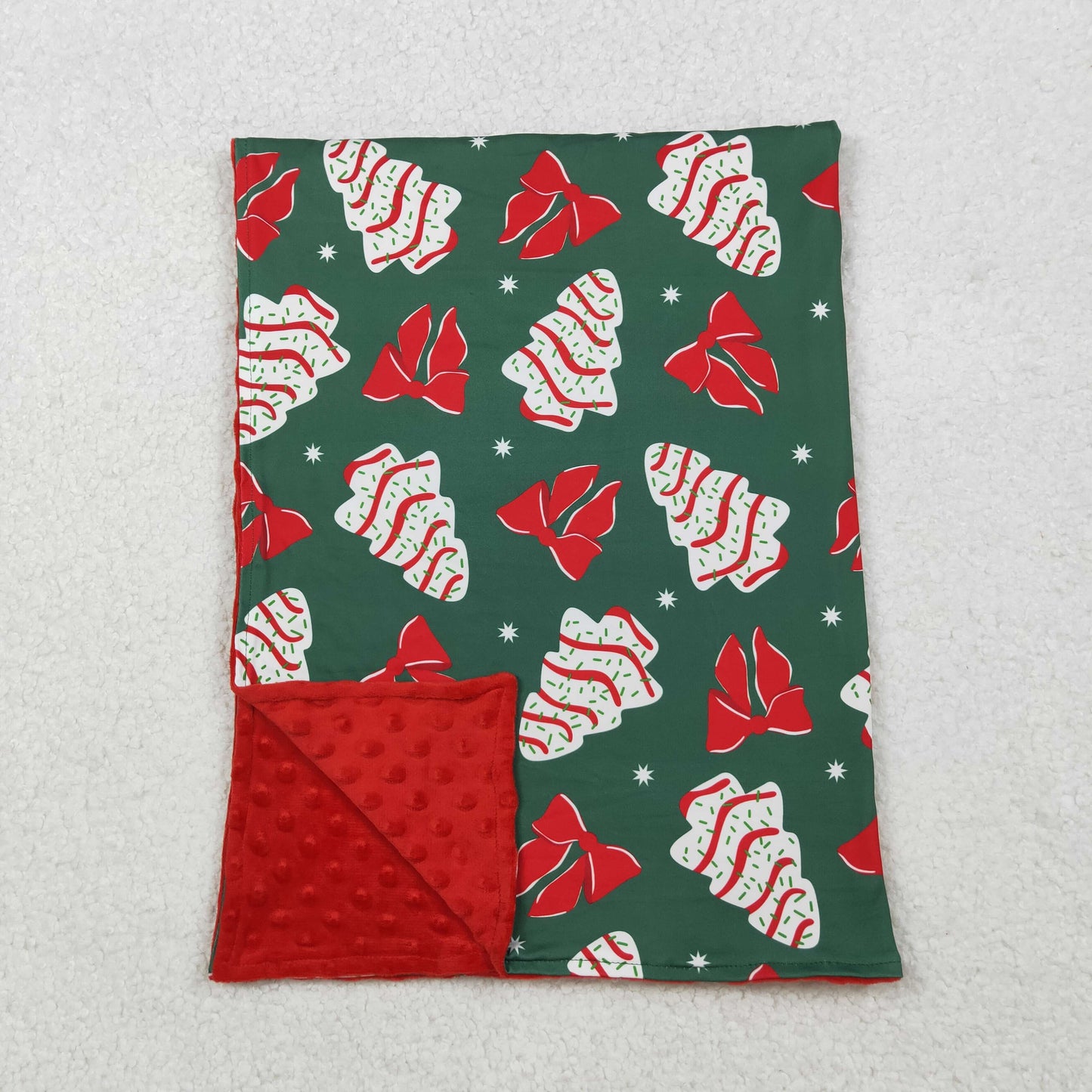 RTS NO MOQ（In Stock) BL0172 Red and green baby blanket with Christmas cookie bow pattern