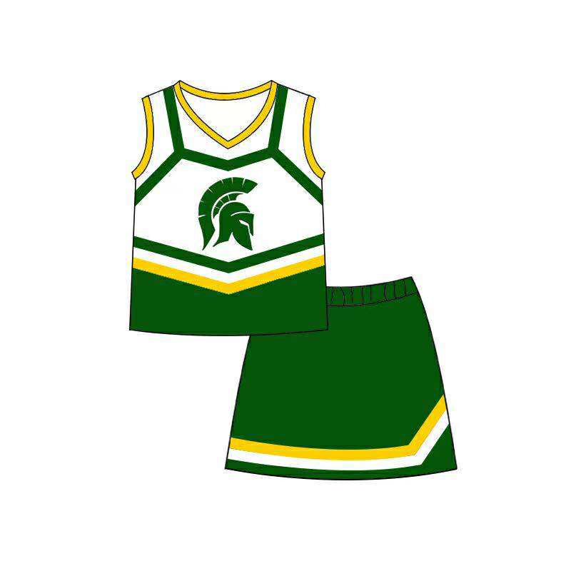 Custom moq 5 each style eta 6-7weeks baby girl clothes team green white sleeveless skirts sets-25.7.22