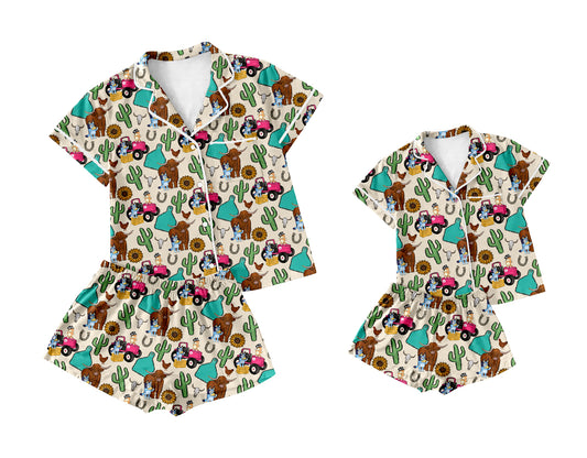 3.26 custom each style moq 5eta 4-6week Sibling Sister catcus short sleeve shorts sets and adult sets match design
