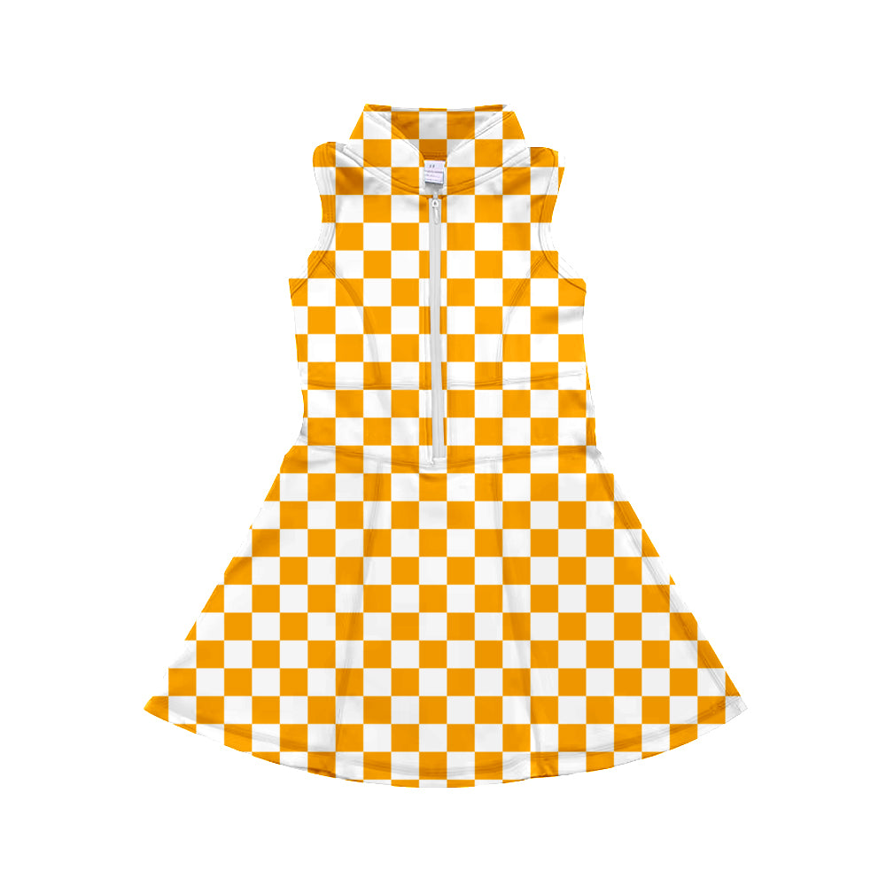7.2 custom each style moq 5eta 4-6week orange and white grid baby girls clothes Yoga Wear girls sets and sleeveless dress