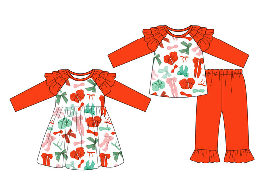 25.7.16 custom each style moq 5eta 4-6week Sibling Sisters bow baby girl long sleeve pants sets and dress match family design