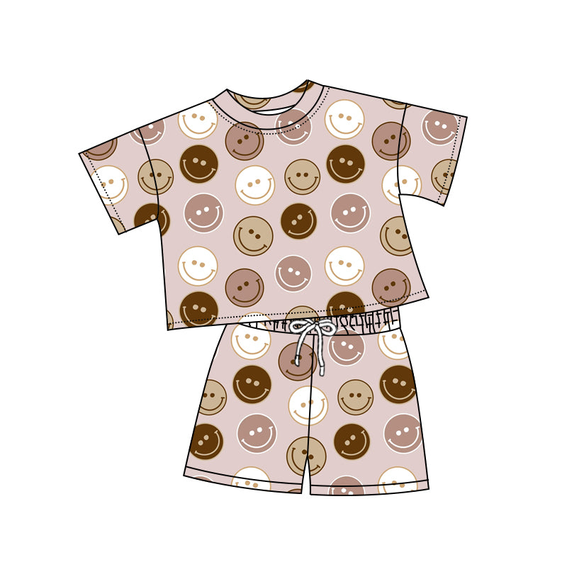 2.26 custom each style moq 5eta 4-6week Sibling Sister smiley baby girls short sleeve shorts sets and set 2 match design