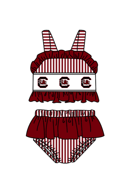 Custom moq 5 mix size milk silk summer teams Baby Girl Red Stripe Two-Piece Swimsuit Set One Piece Swimsuits Boys Swim Trunks