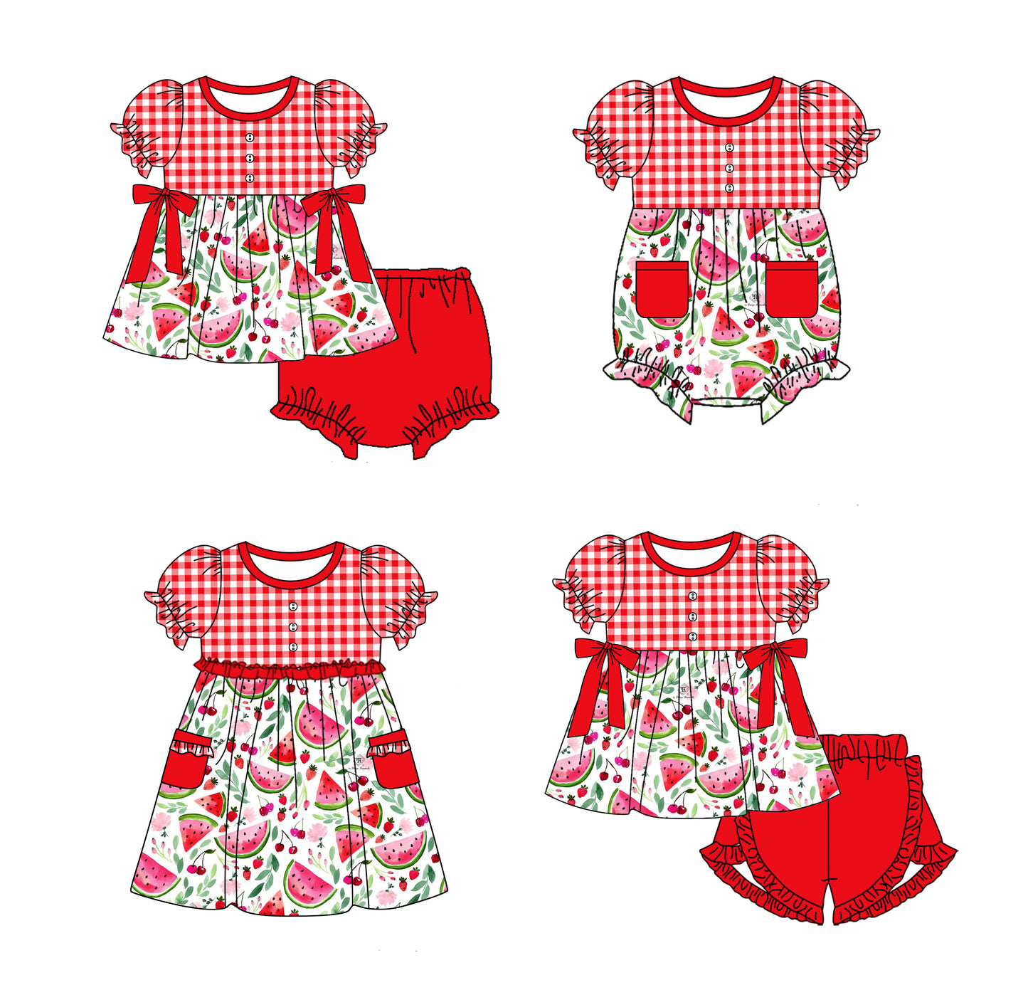 11.19 custom each style moq 5eta 4-6week Sibling Sister watermelon baby girl short sleeve shorts sets and briefs sets 2 and girls romper and dress match design