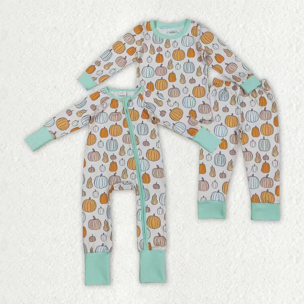 RTS Sibling baby boy clothes Halloween pumpkin long Sleeve pants sets and rompers
