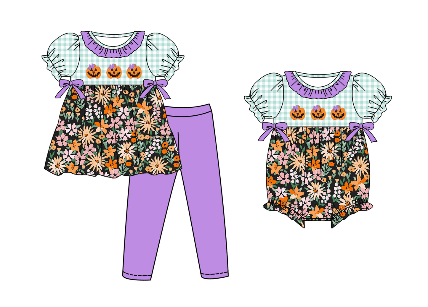 25.6.12 custom each style moq 5eta 4-6week Sibling Sister pumpkin floral baby girl short sleeve pants sets and rompers match family design