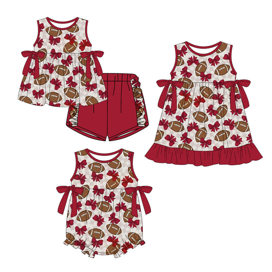 25.12.20 custom each style moq 5 eta 6-8week Sibling Sister rugby bow baby short sleeve shorts sets and romper and dress match design