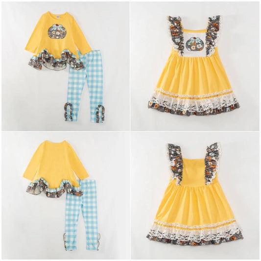 5.18custom each style moq 5eta 4-5week flower prints yellow girls set and dress