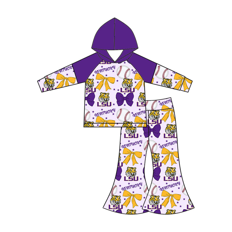 Custom moq 5 each style summer teams baby girls clothes team bow purple long sleeve hooded pants sets and dress and romper-25.6.13
