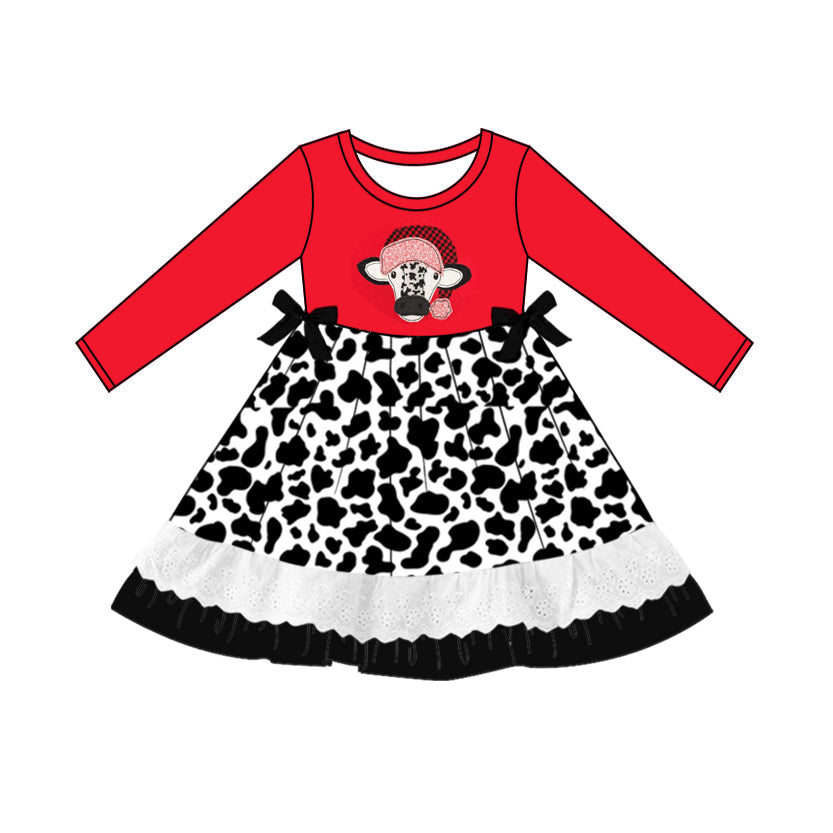 8.27 custom each style moq 5eta 4-6week Sibling Sister cow head red baby girl sets and dress and rompers match family design