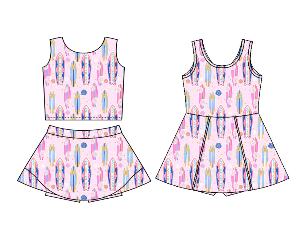 3.12 Custom moq 5 mix size Sibling Baby Girls Pink Sleeveless Top And Skirt Sets Dress Yoga Outfit